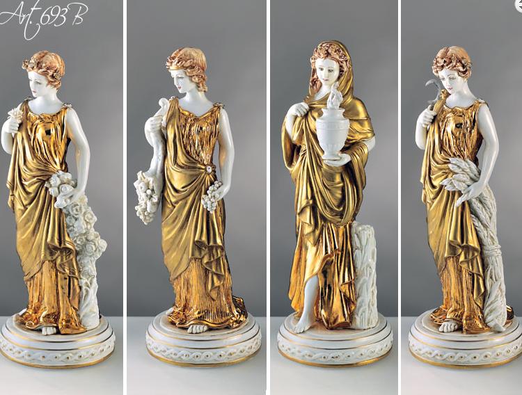 Фарфоровая статуэтка  Римские сезоны - белый и золотой. TICHE, Италия.