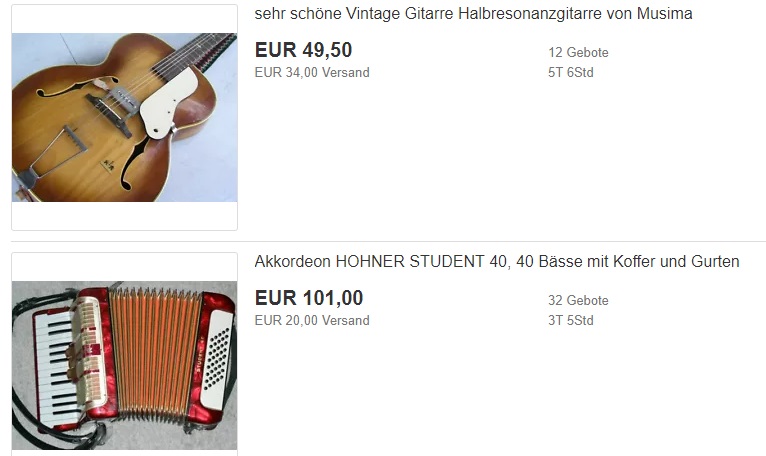 Винтажная гитара и аккордеон с Ebay.de