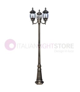 ENEA 3-Light Aluminium Street Light h.212 (Black-Gold) — мощный классический фонарь-столб