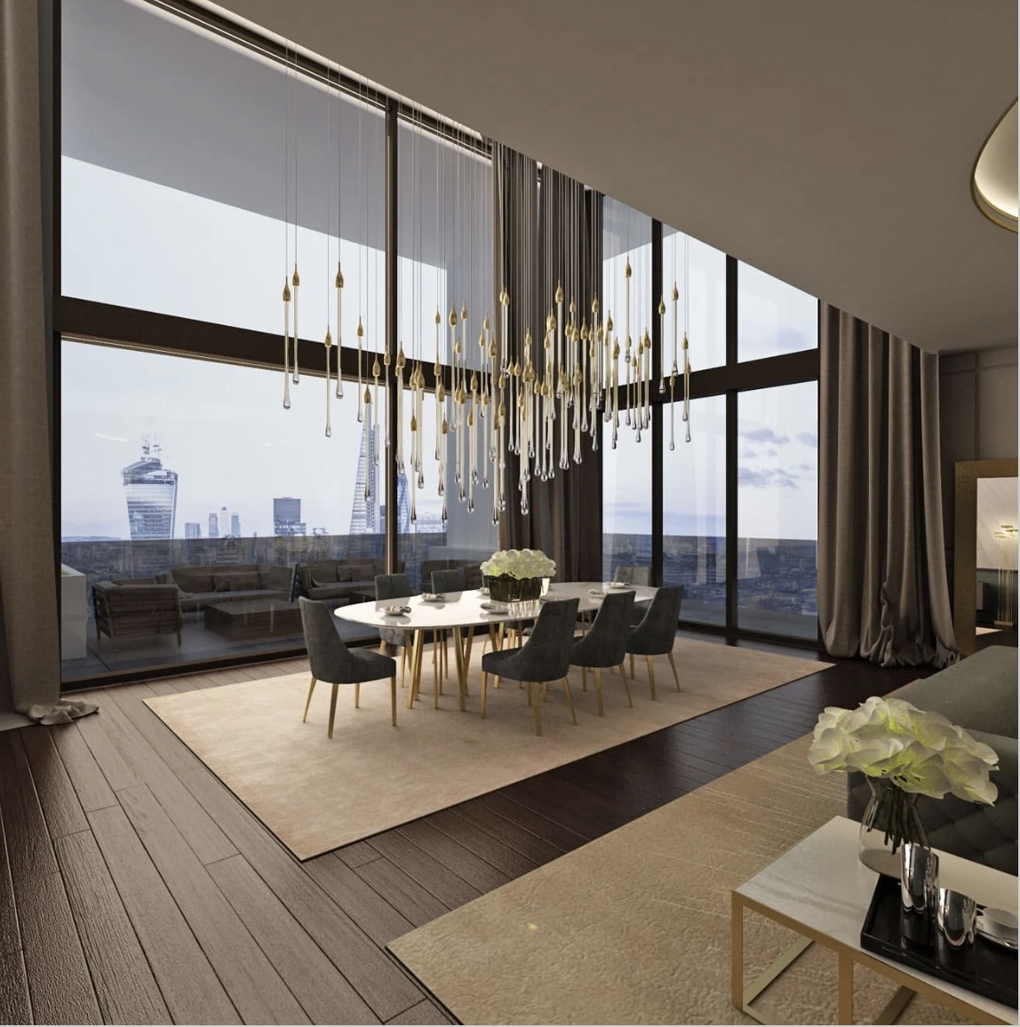 Подвесной светильник Penthouse Chandeliers in Gold Metal — ювелирное сочетание прозрачного стекла и золотой листвы