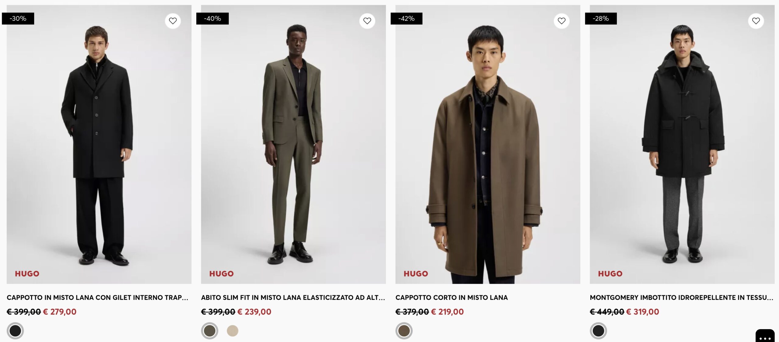 Мужские пальто Hugo купить в Италии на зимней распродаже